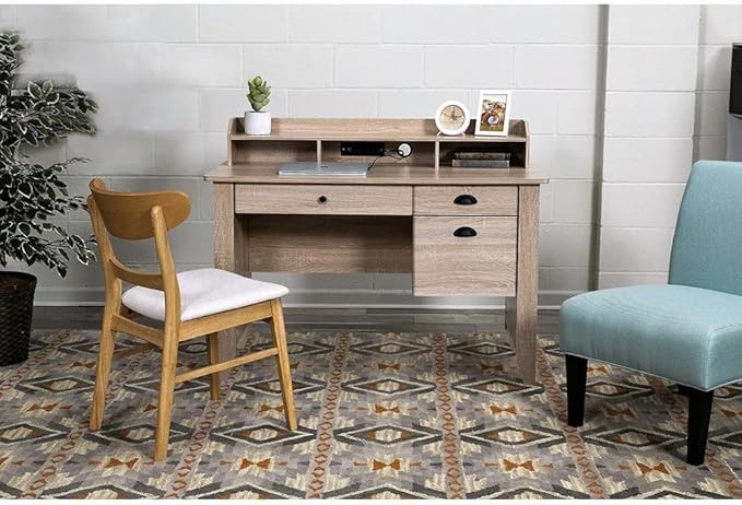 OneSpace Eleanor Executive Hutch and USB, Charger Hub, Light Oak Desk, No Size - LeafyLoom