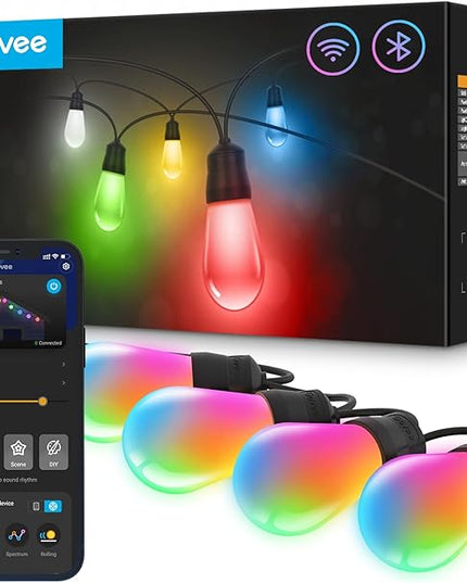 Govee Smart Outdoor String Lights H7021, RGBIC Warm White 96ft (2 Ropes of 48ft) LED Bulbs for Outdoor Decorations, WiFi Patio Lights Work with Alexa, Google, APP Control, IP65 Waterproof Govee