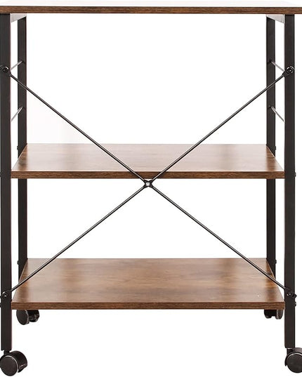 sogesfurniture 3-Tier Kitchen Baker's Rack Utility Shelf Microwave Oven Stand Storage Cart Workstation Shelf 3-Tier Kitchen Utility Cart on Wheels with Storage, Rustic Brown - LeafyLoom
