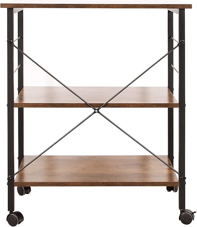 sogesfurniture 3-Tier Kitchen Baker's Rack Utility Shelf Microwave Oven Stand Storage Cart Workstation Shelf 3-Tier Kitchen Utility Cart on Wheels with Storage, Rustic Brown - LeafyLoom