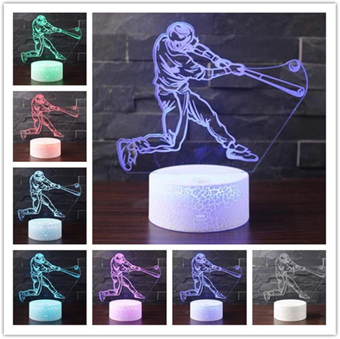 WMH Baseball Night Light with 7 Colors Changing- LED 3D Optical Illusion Lamp for Kids Room Decor and Football Fans (Baseball) - LeafyLoom