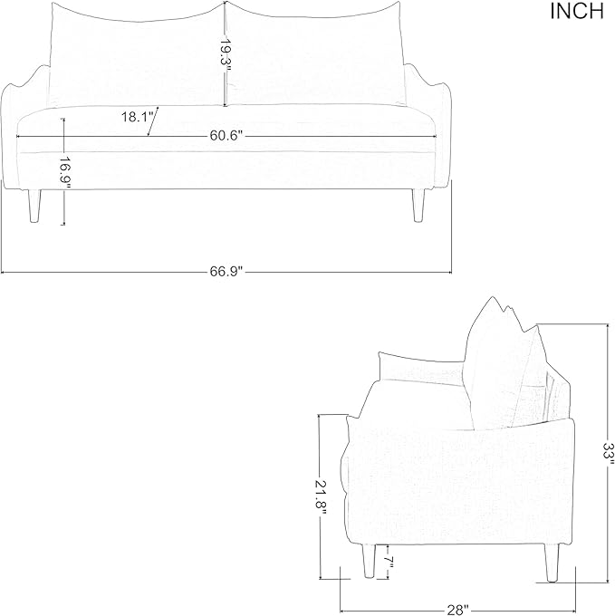 Modern Polyester Upholstered Sofa Loveseat Couch for Home Apartment Office Small Space Living Room, 66.9", Light Gray-605 - LeafyLoom