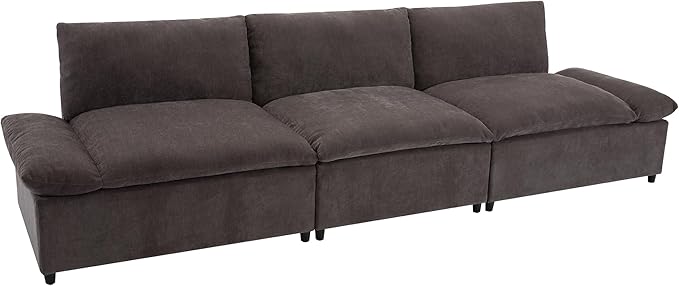Morden Soft Linen Upholstered 3 Seater Cloud Sofa Couch Super Deep Seat Sleeper Sofa&Couch with Removable Back Cushions and Storage Armrests for Living Room, Apartment, Office, 119.5", Gray-402 - LeafyLoom