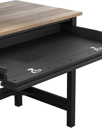 Bush Furniture Mayfield 54W Computer Desk with Shelves in Vintage Black and Reclaimed Pine| Table and Storage for Home Office Workspace - LeafyLoom