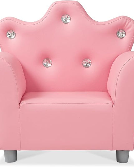 Melissa & Doug Pink Faux Leather Child’s Crown-Back Armchair (Kid’s Furniture) - Princess Chair For Toddlers, Children's Furniture, Pink Chair For Kids - LeafyLoom