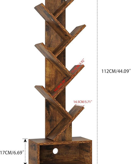 YMYNY 6 Tier Tree Bookshelf, Tall Bookcase, Wood Book Storage Rack with Drawer, Modern Floor Standing Book Shelf for Books/Movies/CDs, Utility Organizer for Living Room, Office, Rustic Brown UHBC016H - LeafyLoom