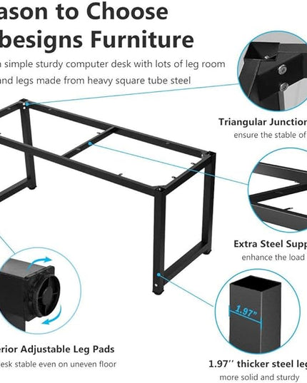Tribesigns Modern Computer Desk, 63 inch Large Office Desk Computer Table Study Writing Desk Workstation for Home Office, Black Metal Frame - LeafyLoom