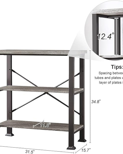 HOMBAZAAR Bookshelf, 3-Tier Vintage Industrial Book Shelf, Rustic Wood and Metal Bookcase and Bookshelves, Free Standing Storage Small Bookshelf for Living Room, Bedroom and Kitchen, Grey Oak - LeafyLoom