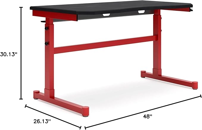 Signature Design by Ashley Lynxtyn Contemporary Adjustable Height Desk with Headset Hanger, Red & Black - LeafyLoom
