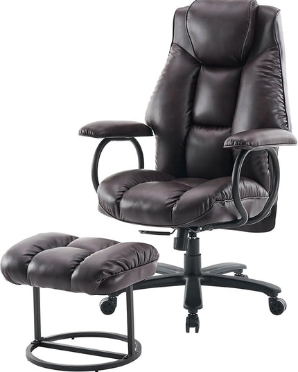 Office Chair Big and Tall, High Back Home Office Chair 400 lbs, Executive Chair, Desk Chair, Ergonomic Office Chair with Padded Armrest, Swivel Computer Chair PU Leather (Dark Brown) - LeafyLoom