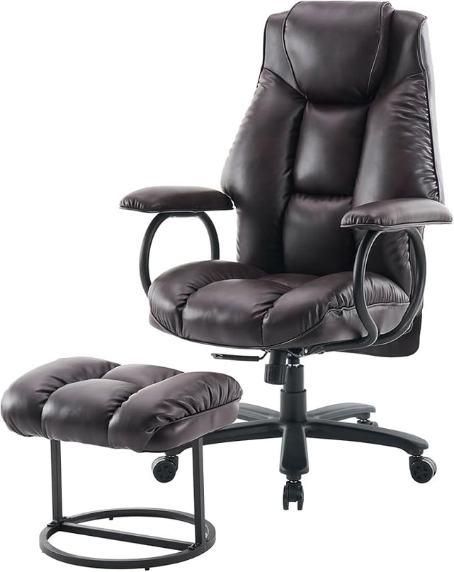 Office Chair Big and Tall, High Back Home Office Chair 400 lbs, Executive Chair, Desk Chair, Ergonomic Office Chair with Padded Armrest, Swivel Computer Chair PU Leather (Dark Brown) - LeafyLoom