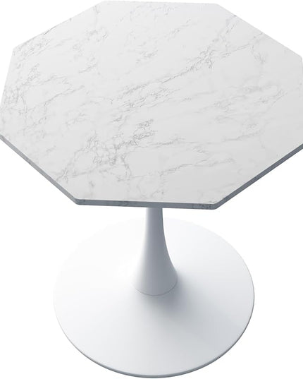 NicBex Dining Table Contemporary Kitchen Table Farmhouse Rustic 31.50" Octagonal Coffee Table with Printed White Marble Table Top, Metal Base, for Dining Room, Kitchen, Living Room, White Marble - LeafyLoom