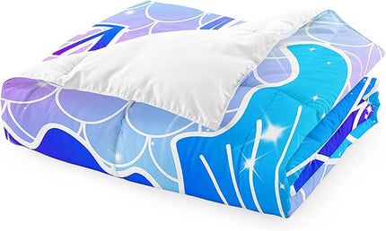 3Pcs Mermaid Girls Comforter Sets Queen Size Ultra Soft Mermaid Fish Scale Patterns Bedding Set Mermaid Bedroom Decor for Girls Mermaid Tail Scales Bed Set, 1 Comforter+2 Pillow Shams - LeafyLoom