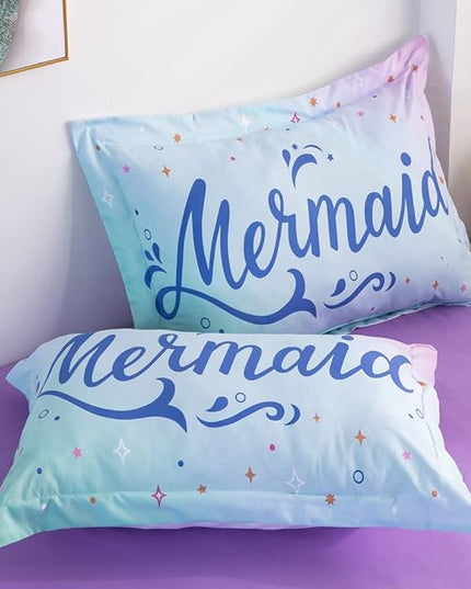 Wajade Kid Mermaid Scale Comforter Bedding Set Full Size, Colorful Rainbow 3D Fish Scale 7 Pieces Soft Bedding Sets with Comforter, Sheet, Pillowcase and Sham for Girls - LeafyLoom