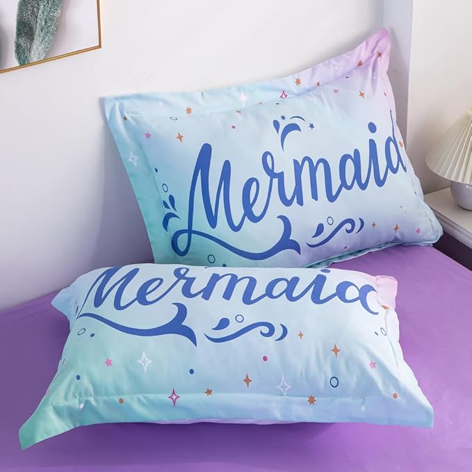Wajade Kid Mermaid Scale Comforter Bedding Set Full Size, Colorful Rainbow 3D Fish Scale 7 Pieces Soft Bedding Sets with Comforter, Sheet, Pillowcase and Sham for Girls - LeafyLoom