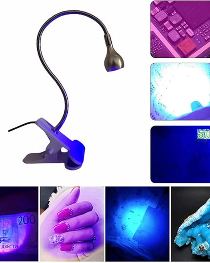 UV Nail Lamp, UV Light for Nails UV LED Light Fixtures with Gooseneck and Clamp Mini Desk Light Clamp Portable Gooseneck for Outdoor Stall Gel Nail Curing, 5V USB Input (Slive,Round Head) - LeafyLoom