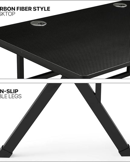 MoNiBloom Computer Desk Modern Design Home Office Gaming X-Shape Black Tabletop Simple Game Table Workstation for Corner Living Room Bedroom - LeafyLoom