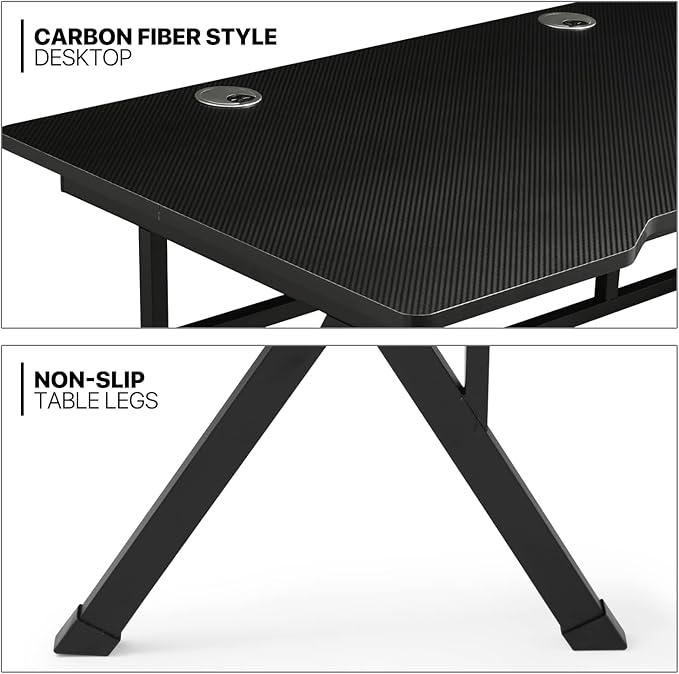 MoNiBloom Computer Desk Modern Design Home Office Gaming X-Shape Black Tabletop Simple Game Table Workstation for Corner Living Room Bedroom - LeafyLoom