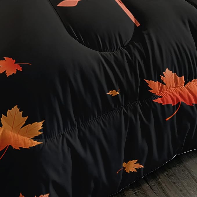 Cartoon Fox Comforter Set 3-Pieces Cute Fox Bedding Set Moon Plants Leaves Printed Quilt Set for Kids Boys Girls with 2 Pillowcases Twin - LeafyLoom