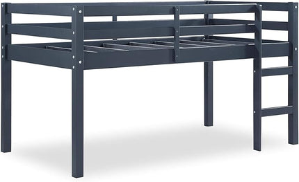 DHP Milton Solid Wood Low Loft Bed for Kids, Twin Size, Blue - LeafyLoom