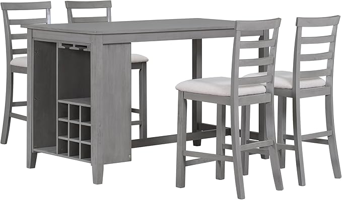 5 Piece Industrial Dinette Sets Wooden Kitchen Dining Table and 5 Matching Upholstered Chairs, for Diningroom Living Room, Easy to Assemble, Gray 2 - LeafyLoom