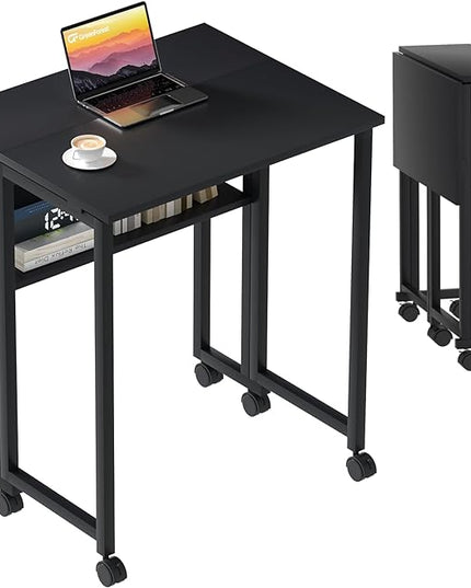 GreenForest Folding Desk Small Rolling Desk with Storage Shelf,31.5 inch Foldable Computer Desk with Wheels for Small Space,Easy Assembly,Black - LeafyLoom