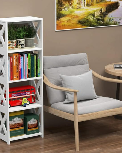 Small Bookcase - 5 Tier Small Bookshelves for Kids, Open Bookshelf, Book Storage Shelf Display Rack for Bathroom, Living Room, Bedroom, Office - White - LeafyLoom