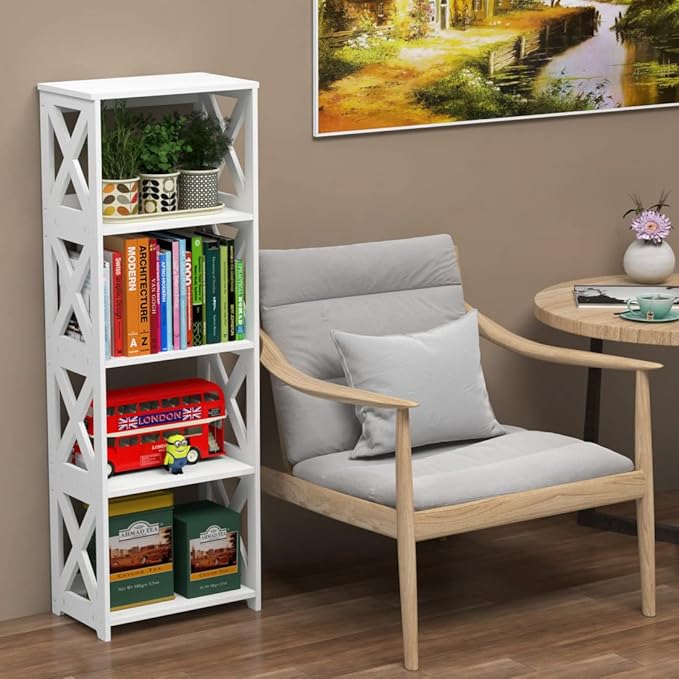 Small Bookcase - 5 Tier Small Bookshelves for Kids, Open Bookshelf, Book Storage Shelf Display Rack for Bathroom, Living Room, Bedroom, Office - White - LeafyLoom