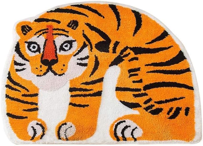 Cute Soft Tiger Shaped Animals Bath Mat Area Rug for Bedroom Bathroom Kitchen Floor Water Absorption Non-Slip Small Carpet Door Mat Kid's Room Playmat (80 * 90CM) - LeafyLoom