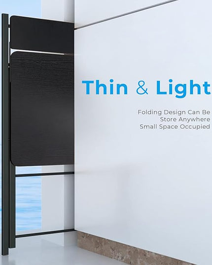 GreenForest Folding Desk No Assembly Required Large Size, 2-Tier Foldable Computer Desk with Shelf for Home Office, Space Saving Portable Laptop Study Foldable Table for Bedroom, Black - LeafyLoom