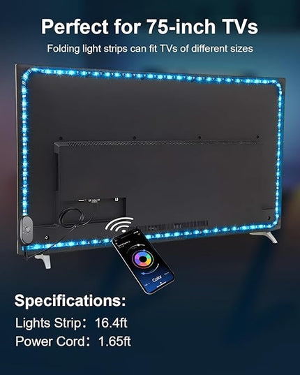 Nexillumi LED Lights for TV, 16.4 ft TV LED Backlight for 55-75 Inch, RGB LED Strip Lights Behind TV with APP Remote Control, Music Sync Smart Led Ambient Lighting for Bedroom Gaming Room Decor Nexillumi