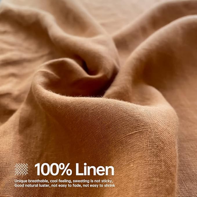 Simple&Opulence 100% Linen Sheet Set Solid Color-4 Pcs Washed French Linen Bed Sheets(1 Flat Sheet,1 Fitted Sheet,2 Pillowcases)-Breathable Bedding Set (Rust, King) - LeafyLoom