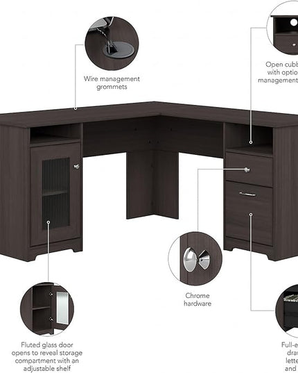 Bush Furniture Cabot L Shaped Computer Desk in Heather Gray | Corner Table with Drawers for Home Office - LeafyLoom