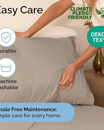 King Size 4 Piece Sheet Set - Comfy Breathable & Cooling Sheets - Hotel Luxury Bed Sheets for Women & Men - Deep Pockets, Easy-Fit, Extra Soft & Wrinkle Free Sheets - Wheat Oeko-Tex Bed Sheet Set - LeafyLoom