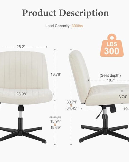 Sweetcrispy Criss Cross Chair Legged, Armless Office Desk Chair No Wheels, Swivel Vanity Chair, Height Adjustable Wide Seat Computer Task Chair, Fabric Vanity Modern Home Chair Beige - LeafyLoom