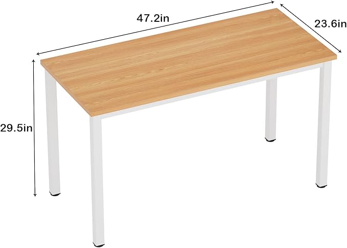 Need Computer Desk, 47 inch Home Office Desk, Modern Simple Style Home Office Gaming Desk, Basic Writing Table for Study Student, White Metal Frame, Teak - LeafyLoom