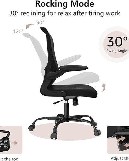 Ergonomic Office Chair, Comfort Swivel Home Office Task Chair, Breathable Mesh Desk Chair, Lumbar Support Computer Chair with Flip-up Arms and Adjustable Height - LeafyLoom