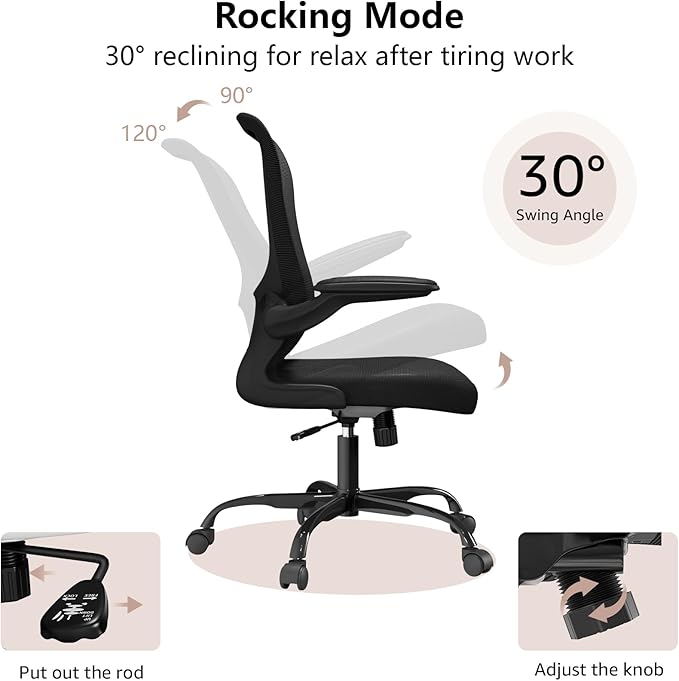 Ergonomic Office Chair, Comfort Swivel Home Office Task Chair, Breathable Mesh Desk Chair, Lumbar Support Computer Chair with Flip-up Arms and Adjustable Height - LeafyLoom