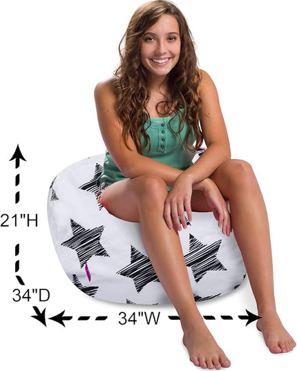 Posh Creations Structured Comfy Bean Bag Chair for Gaming, Reading, and Watching TV, 100in Round Classic Bean Bag, Canvas - Sketchy Stars - LeafyLoom