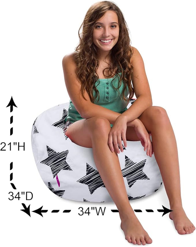 Posh Creations Structured Comfy Bean Bag Chair for Gaming, Reading, and Watching TV, 100in Round Classic Bean Bag, Canvas - Sketchy Stars - LeafyLoom