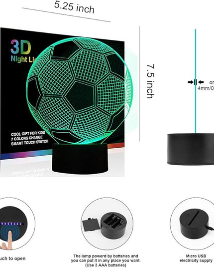 Wiscky Soccer Night Lights for Kids 3D Illusion Football Lights Lamp 7 LED Colors Changing Touch Table Desk Lamps Decorative Lighting Cool Toys Gifts Birthday Holiday Xmas Gifts Sports Theme Fans - LeafyLoom