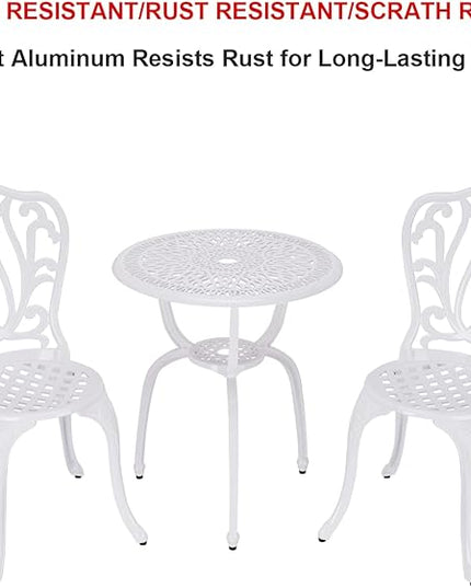 3 Piece Bistro Set,Outdoor Patio Set,Anti-Rust Cast Aluminum Bistro Table Set for Park Yard Front Porch Furniture(New White)… - LeafyLoom