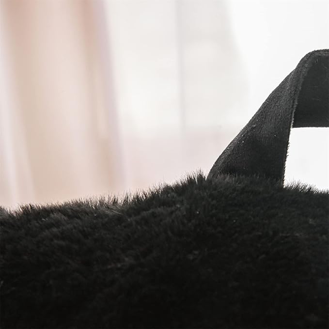 A Nice Night Faux Fur Reading Pillow Bed Wedge Large Adult Children Backrest with Arms Back Support for Sitting Up in Bed/Couch for Bedrest,Black - LeafyLoom