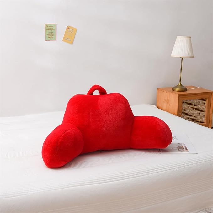 Aimuan Reading Pillow Bed Rest Wedge Adult Backrest Pillow with Arms Back Support for Sitting Up in Bed Cushion Incline Rest Sleeping Snoring Pillow,Red Standard - LeafyLoom