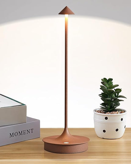 Cordless Table Lamps Rechargeable, LED Desk Lamp 4000mAh Battery Operated Outdoor Waterproof Portable Touch Dimmable Table Light for Patio/Restaurant/Bar/Indoor (Brown-1PC) - LeafyLoom