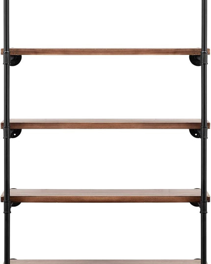 Industrial Wall Mounted Pipe Shelving,Rustic Metal Floating Shelves,Steampunk Real Wood Bookcases,DIY Bookshelf Hanging Shelves,Farmhouse Kitchen Bar Office Home Storage (5-Tier with 4 Boards,36in) - LeafyLoom