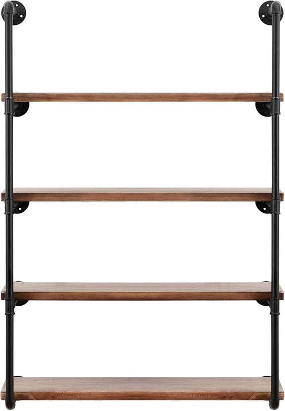 Industrial Wall Mounted Pipe Shelving,Rustic Metal Floating Shelves,Steampunk Real Wood Bookcases,DIY Bookshelf Hanging Shelves,Farmhouse Kitchen Bar Office Home Storage (5-Tier with 4 Boards,36in) - LeafyLoom