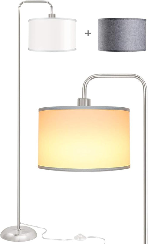 [Upgraded] LED Floor Lamp for Living Room, 3 Color Temperature Floor Lamp with Foot Switch Modern Standing Lamp Tall Pole Floor Reading Lamp for Bedroom Study Room, Bulb Included Silver (One Shade) - LeafyLoom