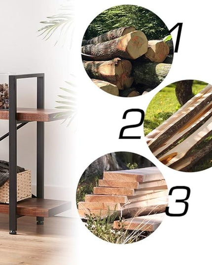 HSH Natural Real Wood Bookshelf, 2 Tier Small Rustic Vintage Industrial Etagere Bookcase, Low Open Metal Farmhouse Solid Wooden Book Shelf, 2 Shelf Bookcase for Living Room Bedroom, Distressed Brown - LeafyLoom