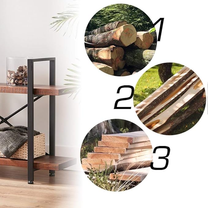 HSH Natural Real Wood Bookshelf, 2 Tier Small Rustic Vintage Industrial Etagere Bookcase, Low Open Metal Farmhouse Solid Wooden Book Shelf, 2 Shelf Bookcase for Living Room Bedroom, Distressed Brown - LeafyLoom
